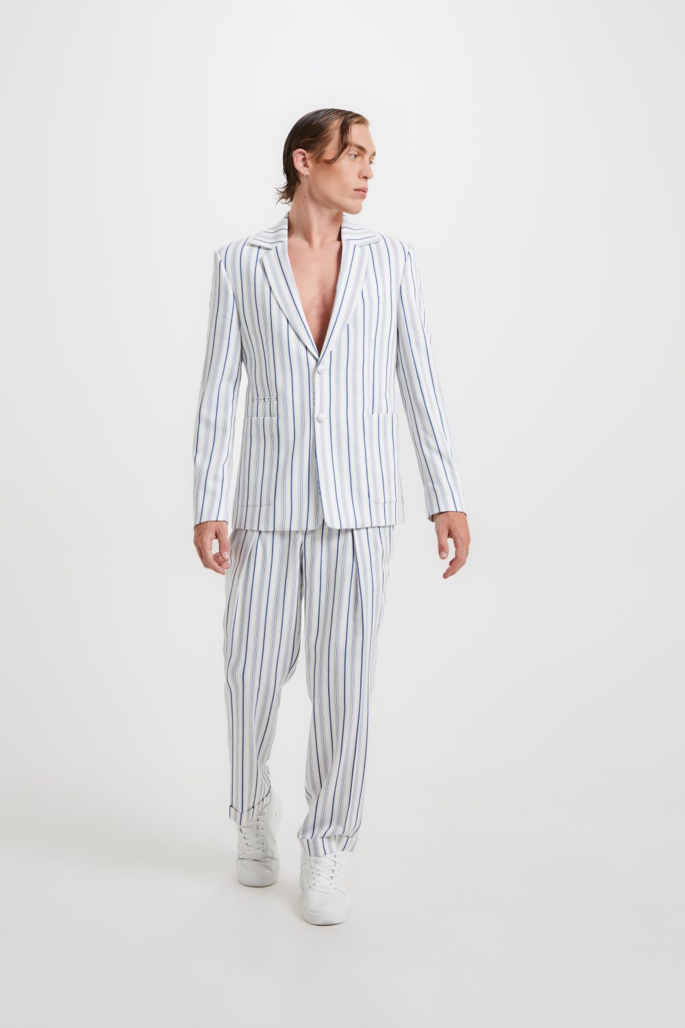 SUITS NICKY WHITE WITH LIGHT BLUE PINSTRIPES